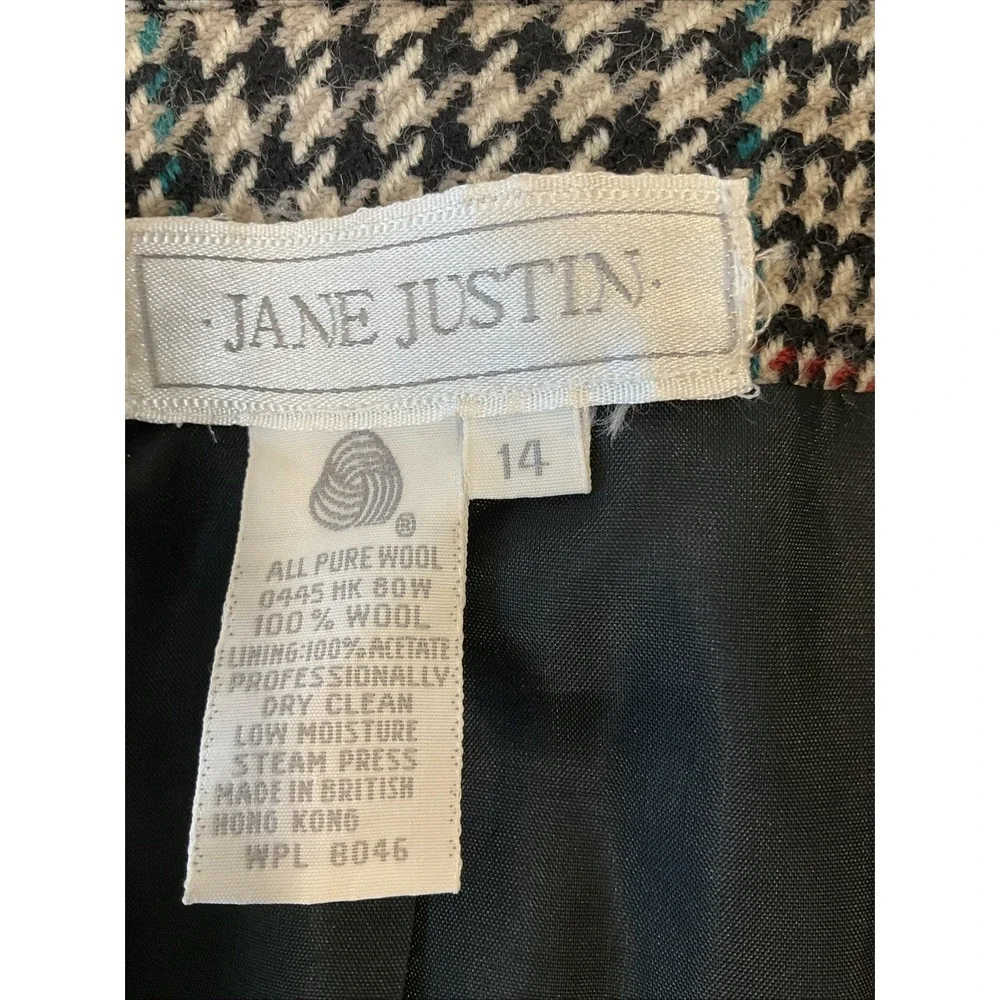 Vintage Jane Justin 100% Pure Wool Lined‎ Blazer Check Houndstooth Oversized 14